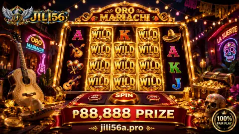 JILI56 slot feature scene with wheel energy and bright treasure-stage lighting