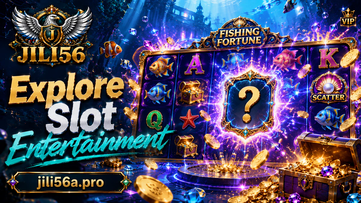 JILI56 slot games with gold reel framing, moving sapphire symbols and deep midnight-blue shadows